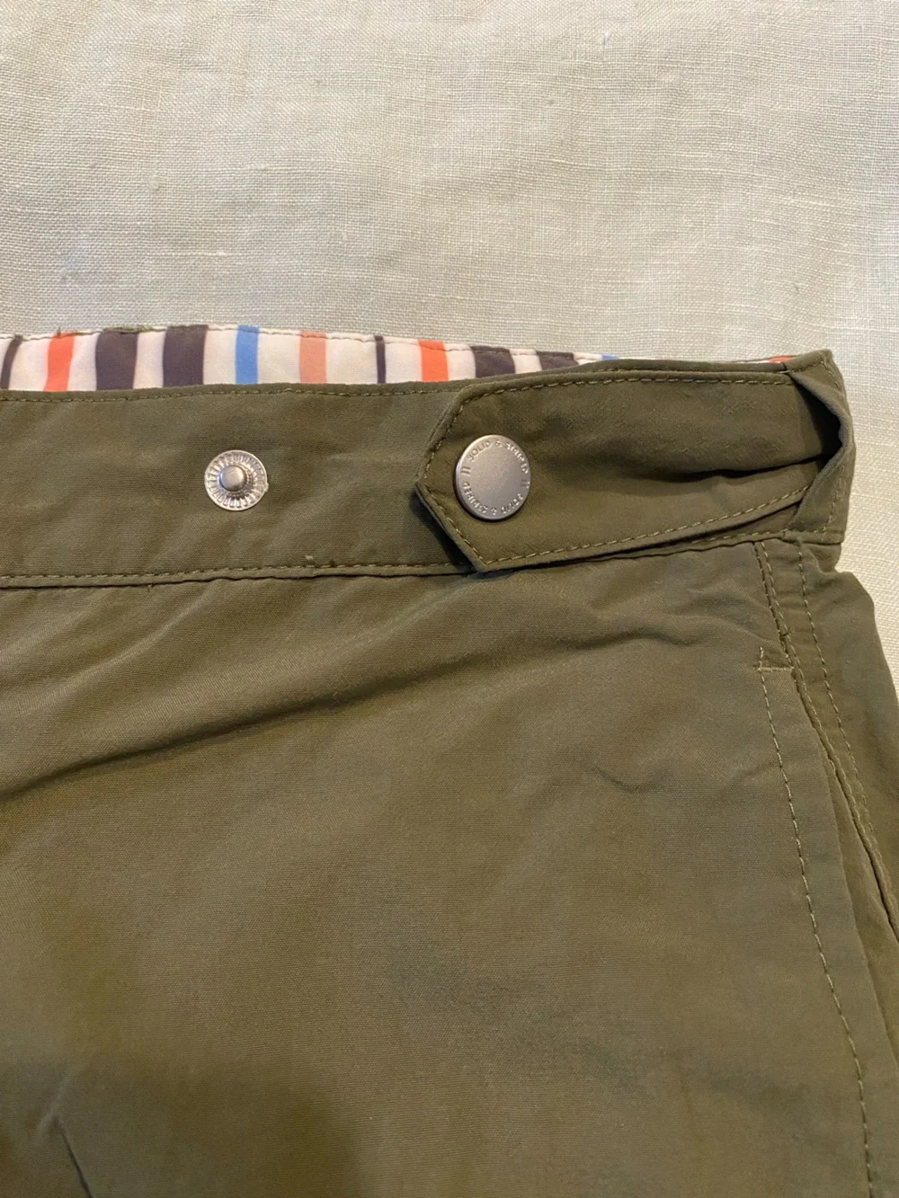 Solid & Striped olive green adjustable waist lined Kennedy swim trunks shorts